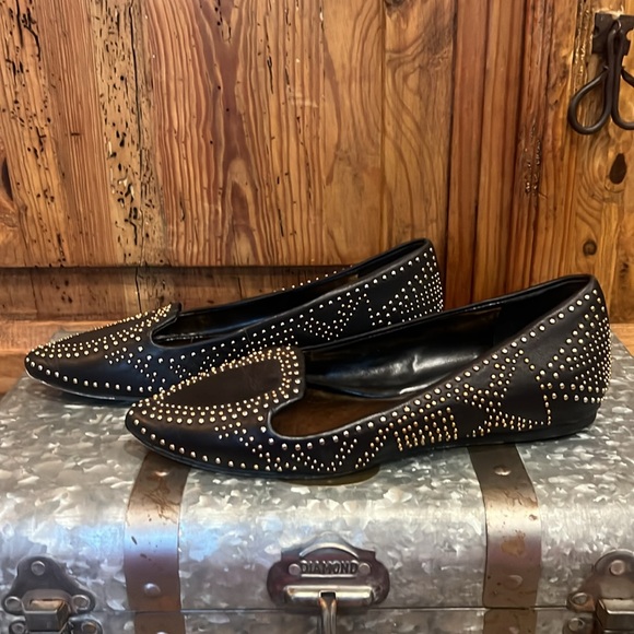 BCBGMaxazria Black Gold Studded Point Toe Leather Flats - Picture 8 of 8